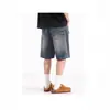 Shorts de Mezclilla Rectos Desgastados y Rasgados para Hombre, Novedad Verano 2026 Estilo Americano Moderno Sueltos de Pierna Ancha Pantalones de Cinco Puntos