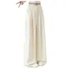 Calça Yamamoto de seda gelada, com caimento fluido e toque macio, para mulheres, estilo fino de verão, nova coleção 2026, calça de alfaiataria larga e solta branca para baixinhas