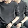 Camiseta deportiva casual para hombre de manga larga con estampado, moderna para adolescentes, adecuada para todas las estaciones, cuello redondo, top básico de manga larga