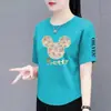 Comércio Exterior Transfronteiriço Desembaraço de Comércio Exterior Camiseta de Manga Curta Feminina para Mães de Meia-idade Uso Solto Gola Redonda Tamanho Grande Camada Base Top