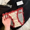 Calzones para Niña Estampado Rojo Ankela, Calzones Sexy de Satén Hueco Deseo Puro para Mujer de Cintura Baja
