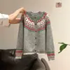Abrigo de punto estilo Fair Isle retro atmosférico para mujer, nuevo otoño/invierno, corte holgado, elegante y versátil, cárdigan de punto