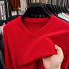 Suéter de Lã Masculino Hengyuanxiang Outono e Inverno Coração Decote V Camisa Base Quente Lã Pura Cor Sólida Malha Suéter Top