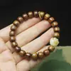 Cuentas de Palo de Rosa Negro Estilo Antiguo 9mm Cuentas de Buda Pulsera Anillo para Correr Pulsera de Garra de Gato Hombres y Mujeres Estilo Bosque Pulsera de Rosario Simple Venta al por Mayor