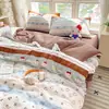 Juego de Cama Nuevo de Hilo Puff de Cuatro Piezas 2026, Lavable a Máquina, Juego de Sábana y Funda Nórdica con Estampado de Dibujos Animados de Tres Piezas para Dormitorio del Hogar