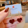 Pendientes de Corazón Rojo Retro de Plata 925, Estilo de Nicho de Lujo de Gama Alta, Pendientes de Moda Estilo Influencer
