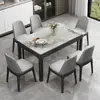Juego de mesa de comedor y sillas de pizarra estilo italiano, mesa de comedor moderna para uso doméstico, madera maciza, tamaño pequeño, lujo ligero, mesa de comedor rectangular estilo occidental