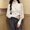 Estilo Elegante Outono Novo Estilo De Tirar o Fôlego Elegante Feminino Cogumelo Gola Alta Meia Manga Lanterna Malha Básica para Mulheres