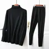 Conjunto Térmico de Terciopelo Doble Cara para Mujer en Otoño e Invierno Forrado de Felpa y Engrosado Cuello Alto Fino de Invierno Ropa de Otoño y Pantalones Largos Conjunto de Dos Piezas
