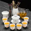 2026 Nuevo Modelo Porcelana de Jade Grasa de Oveja Juego de Té Kung Fu para Uso Doméstico, Incluye Gaiwan, Taza de Té y Mesa de Té, Juego de Tres Piezas