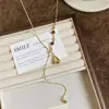 Heroína de Drama Coreano~Collar de Gota de Agua Dorada Color Café para Mujer 2025 Nuevo Cadena de Suéter Deslizante Otoño e Invierno Accesorio Único