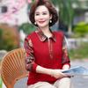 Traje de Primavera para Madre Estilo Occidental Top Camisa Pequeña de Punto para Mujeres de Mediana Edad Nuevo Estilo Camiseta de Manga Larga Estilo Occidental para Personas Mayores para Verano