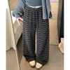 Foto real de la nueva colección de otoño 2026: Pantalones anchos a rayas con cordón, holgados y casuales para mujer 17754