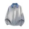 2026 Nuevo Suéter de Punto con Cuello de Camisa de Mezclilla Falso de Dos Piezas para Hombre Moda Tendencia Solapa Punto para Hombre