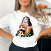 Camiseta Gráfica de Desenho Tanjiro Feminina Camiseta de Anime Mangá Japonês Camiseta Demon Slayer Roupas Estéticas Femininas