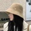 Sombrero de Pescador de Mezcla de Lana para Otoño e Invierno Estilo Coreano para Mujer Aspecto de Alta Gama Adelgazante para la Cara Color Sólido Cubre Rostro Sombrero de Cubo Cálido