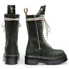 Botas de Motocicleta Transfronterizas de Primera Capa Piel Crazy Horse Verde Suela Gruesa 18 Ojales para Mujer 1460 Cremallera Lateral Botas Largas Piel Genuina Suela de Plataforma Lengüeta Larga