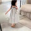 2024 Verano Nuevo Vestido de Moda Floral Estilo Coreano para Niñas Tirantes Casual con Cordones Suelto Vestido de Princesa Trendy