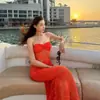 Estilo Europeu e Americano Sexy Renda Longa Saia Casual Férias Praia Foto Lindo High-End Tubinho Dividido Maiô para Mulheres