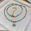 Nuevo Collar de Piedra Natural Azul Dopamina con Cuentas, Estilo Vintage en Capas, Collar de Diseño de Nicho de Alta Gama
