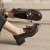 Mocasines Retro New England 2026 con Suela Gruesa de 5 cm, Punta Redonda, Zapatos de Piel Slip-On Versátiles, Tacón Cuadrado, Talla Grande