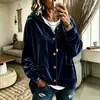 2026 Europa Outono Inverno Novo Cruzamento Cor Sólida Casual Moda Botão Com Capuz Veludo Manga Longa Cardigan Jaqueta Feminina