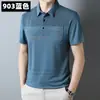 Polo de Manga Corta para Hombre con Bolsillo Real Camiseta de Manga Corta Casual Delgada Transpirable Algodón Seda Rayada Antibacteriana en stock
