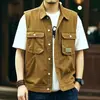 Colete de trabalho retrô japonês para homens, marca da moda, colete casual de cor sólida, jaqueta fina sem mangas de verão