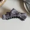 Grampo de Banana com Laço de Tecido de Bolinhas Estilo Coreano Grampo Vertical de Temperamento Simples Grampo de Fixação para Coques no Topo da Cabeça das Meninas Acessório de Cabelo