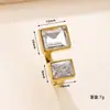Anillo Abierto de Acero de Titanio de Venta Caliente Transfronterizo para Mujer, Anillo Cuadrado Geométrico de Fundición Moderno, Joyería de Acero Inoxidable con Circonita al por Mayor