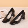 Sapatos Estilo Chanel Novo Estilo Sapatos de Verniz Nude Sapatos Femininos Bico Quadrado Deslocamento Diário Salto Grosso Salto Alto Não Cansa os Pés Pu