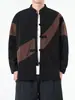 Camisa Jacket Casual Talla Grande Primavera y Otoño Estilo Chino Pana Traje Tang Camisa Manga Larga Hombre Botón de Rana Patchwork Bloques de Color