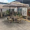 Mesas y sillas de aluminio y bambú para exteriores, bambú simulado, adecuadas para barbacoas en el patio, camping, mesas de aluminio y bambú al aire libre, mercados, granjas y sombrillas de paja.