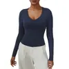 Estilo SK Ropa de Yoga Ajustada de Manga Larga Estilo Europeo y Americano Escote en V Espalda Sexy Hermosa Top Deportivo para Mujer Secado Rápido Ropa para Correr Fitness Camiseta