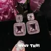 Palácio da Joia Pulseira de Pedra Quadrada em Pó de Moçambique Brincos de Zircônia Rosa Gaoding de Banquete Terno