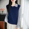 Blusa Patchwork de Manga Curta Falsa Duas Peças Nicho para Mulheres Senso de Design Estilo Preguiçoso Gola Redonda Color Blocking Color Blocking em Camadas Primavera Verão Cinza
