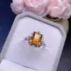 Anel de Prata Esterlina S925 com Citrino Natural Design de Nicho da Moda Anel Retangular 7x9mm Suporte Vazio Atacado