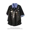 Camisa Polo Masculina Falsa de Duas Peças com Estampa Graffiti de Manga Curta, Top de Verão Soltinho para Casal, Camiseta Tendência de Meia-Manga de Marca