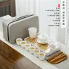 Porcelana Branca Portátil Tampa de Viagem Tigela Conjunto de Chá Kung Fu Conjunto de Ensino de Arte do Chá com Bandeja de Chá Porcelana de Jade Presente de Atividade logo