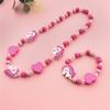 Pulsera de cuentas de madera hecha a mano con forma de poni de dibujos animados de colores caramelo, conjunto de collar y pulsera para niños