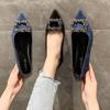 Zapatos Planos de Moda Nuevos Primavera y Verano 2025 con Hebilla Cuadrada de Pedrería para Mujer, Punta Fina Poco Profunda Suela Suave Zapatos Profesionales de Trabajo para Mujer