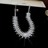 Traje de collar y pendientes de diamante ovalado europeo y americano exagerado luz de lujo alta gama cadena de clavícula nicho moda joyería al por mayor