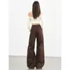 Jeans de pierna ancha marrones de alta gama con caída para mujer, nuevo estilo otoño 2026, corte holgado, pantalones marrones de corte recto para personas petite