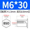 Pino rebite roscado com cabeça chata hexagonal BSO-M6-L para furo cego chapa metálica galvanizado a fogo 8.8 fixador de rebite peças padrão