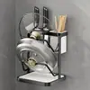 Suporte de Tampa de Panela Montado na Parede Sem Furos Prateleira de Armazenamento de Cozinha Organizador Multifuncional para Bancada Doméstica Suporte para Tábua de Cortar
