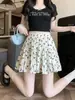 Meia-saia com Estampa Floral Fresca para Mulheres, Novo Estilo de Verão, Petite, Emagrecedora, Rejuvenescedora, Saia Curta com Caimento em Camadas Linha A Solta Ins