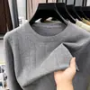Suéter de punto de manga larga con cuello redondo para hombre transfronterizo, nuevo top básico de jacquard simple de color liso para primavera y otoño