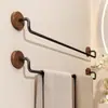 Estante de Madera Maciza Estilo Crema para Toallas de Baño, Estante de Almacenamiento de una Sola Barra de Montaje en Pared sin Perforaciones de Alta Gama para Secar Toallas de Baño