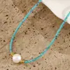 Cadena para Clavícula con Perlas Turquesas Estilo Retro Francés Diseño de Nicho Collar de Perlas Barrocas Naturales Simple y Versátil