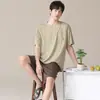 Pijama de Algodón 100% para Hombre de Verano, Conjunto Casual de Shorts y Manga Corta de Verano, Cómodo y Transpirable, Algodón Puro, Tallas Grandes Ropa de Casa